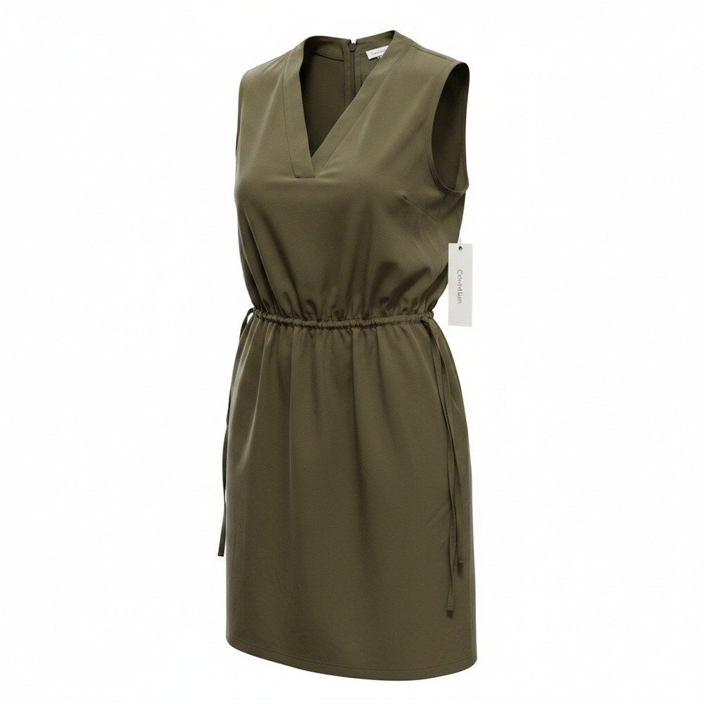 Calvin Klein Sleeveless V-Neck Mini Dress Women 4 Olive Green Utility Safari
